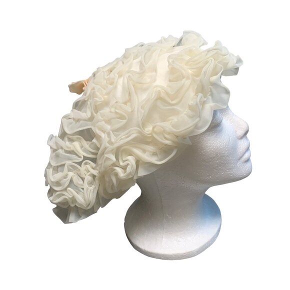 Vintage Womens Ivory Ruffled Sleeping Cap - Picture 1 of 14